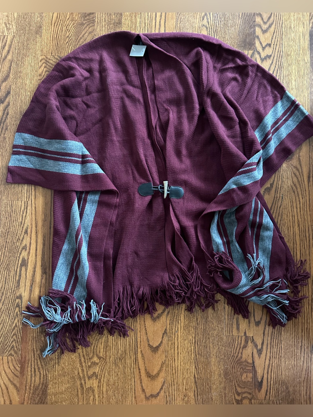 NWT Lane Bryant Burgundy Wrap with Gray Stripes and Fringe